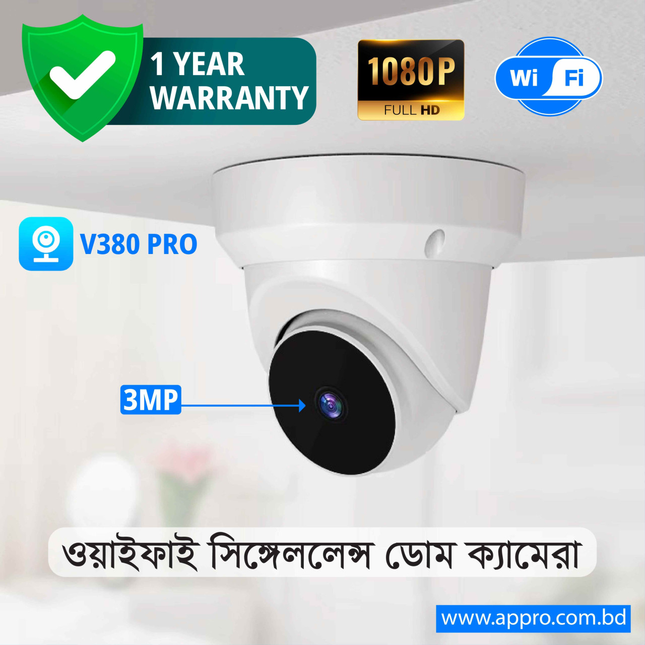 V380 Pro 3MP Wireless WiFi IP Smart Home Security Camera Night Vision Indoor Ceiling Mount Two-way Audio CCTV Dome Camera